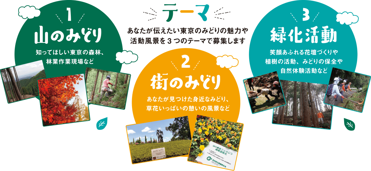 あなたが伝えたい東京のみどりの魅力や活動風景を３つのテーマで募集します