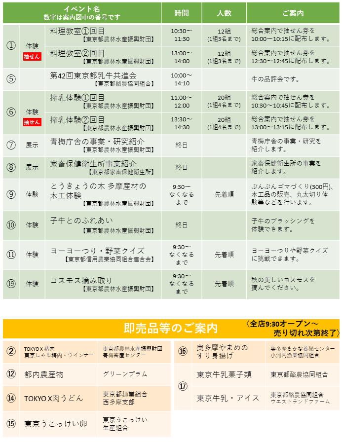 秋の家畜ふれあいデー　イベント表